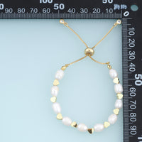 18K Gold Filled Freshwater Pearl Heart Adjustable Bracelet,Gold Heart Bead Pearl Bracelet Adjustable Chain Bracelet Minimalist Jewelry