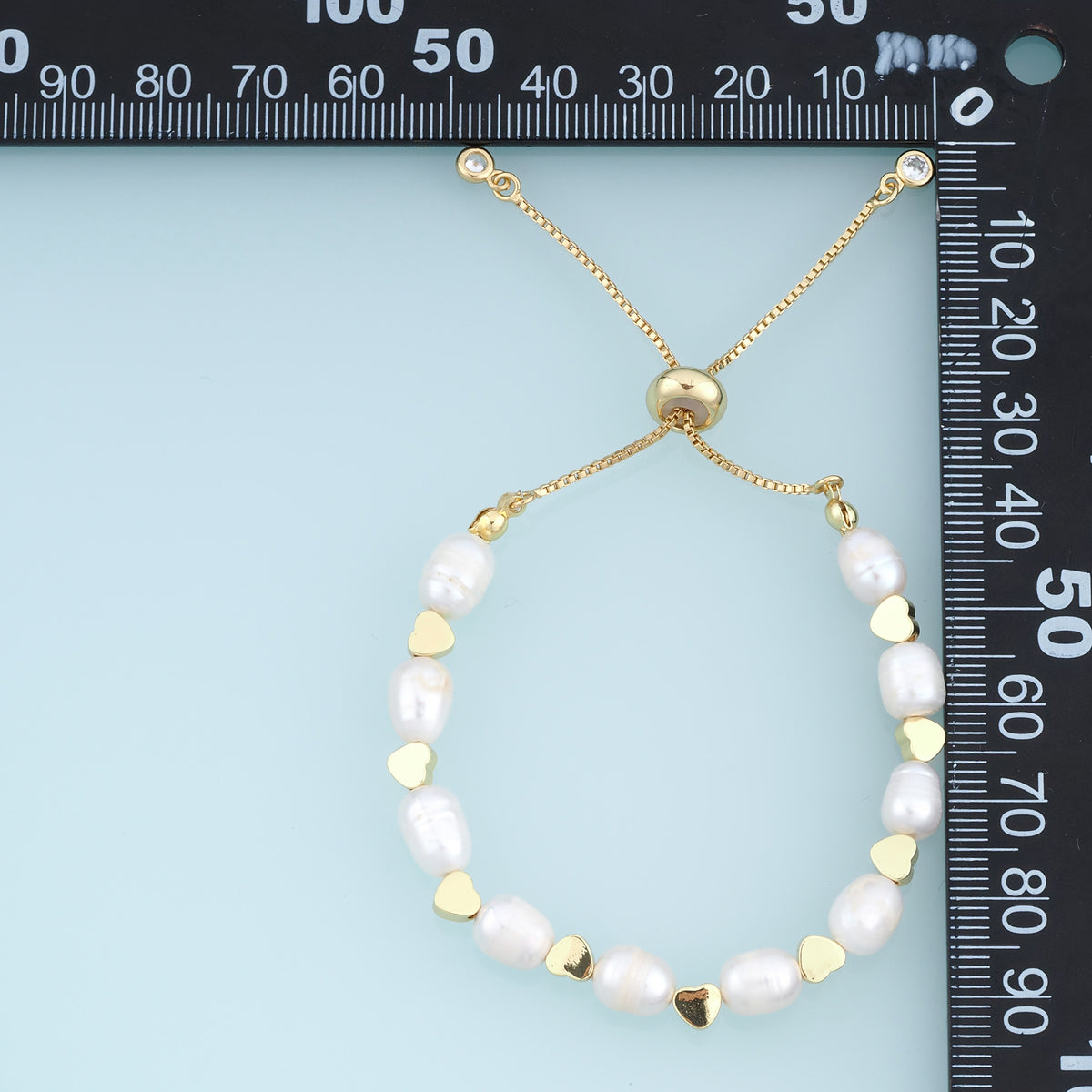 18K Gold Filled Freshwater Pearl Heart Adjustable Bracelet,Gold Heart Bead Pearl Bracelet Adjustable Chain Bracelet Minimalist Jewelry