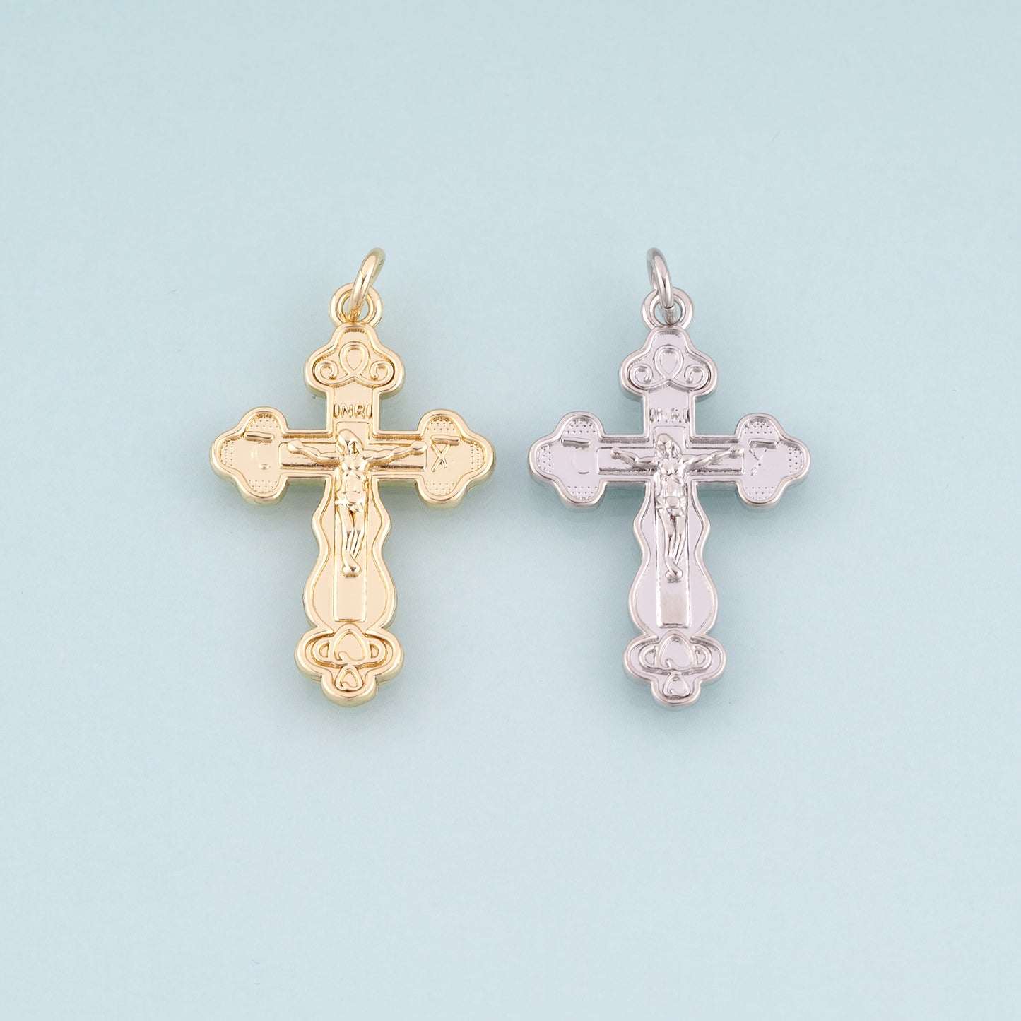 18K Gold Filled Jesus Cross Pendant,Carved Religion Cross Charm Bracelet Necklace for DIY Jewelry Making Supply
