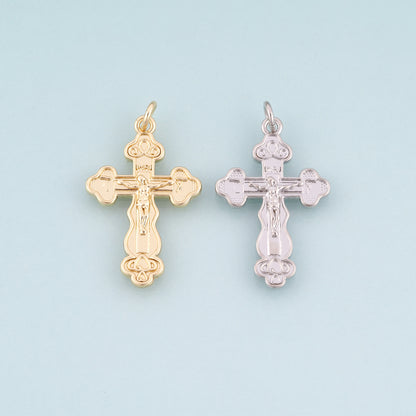 18K Gold Filled Jesus Cross Pendant,Carved Religion Cross Charm Bracelet Necklace for DIY Jewelry Making Supply
