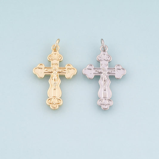 18K Gold Filled Jesus Cross Pendant,Carved Religion Cross Charm Bracelet Necklace for DIY Jewelry Making Supply