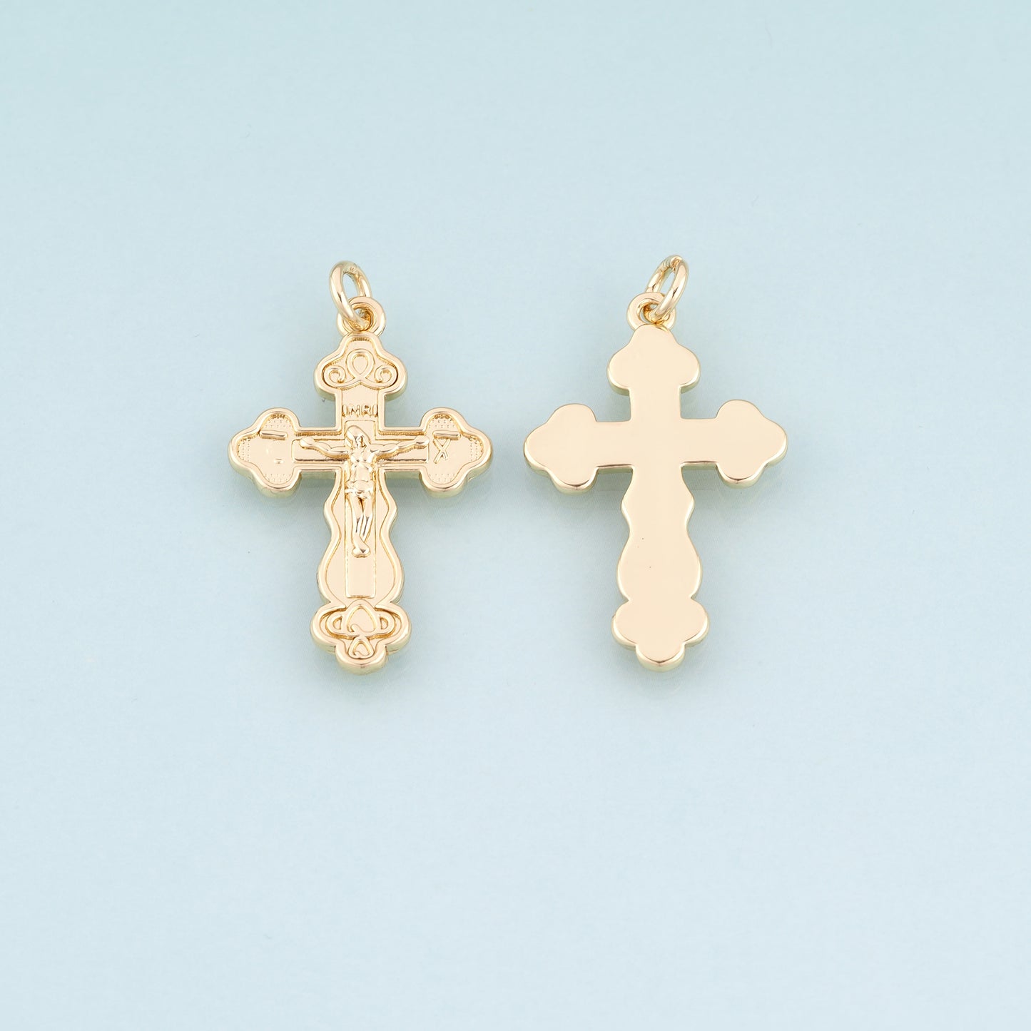 18K Gold Filled Jesus Cross Pendant,Carved Religion Cross Charm Bracelet Necklace for DIY Jewelry Making Supply
