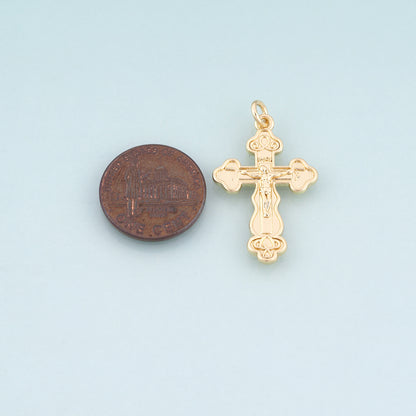 18K Gold Filled Jesus Cross Pendant,Carved Religion Cross Charm Bracelet Necklace for DIY Jewelry Making Supply