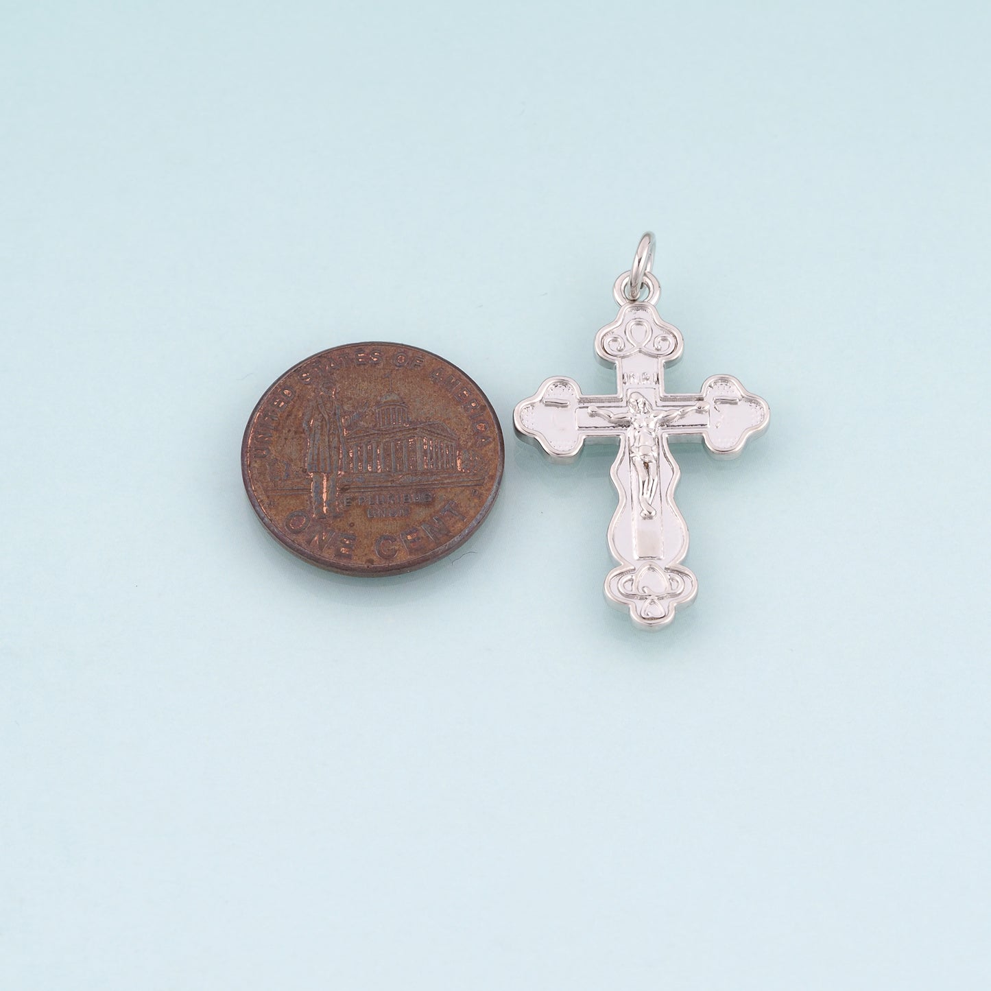 18K Gold Filled Jesus Cross Pendant,Carved Religion Cross Charm Bracelet Necklace for DIY Jewelry Making Supply