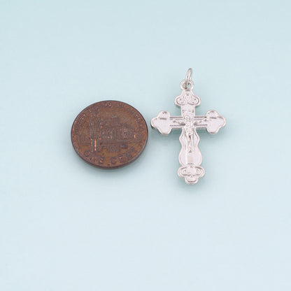 18K Gold Filled Jesus Cross Pendant,Carved Religion Cross Charm Bracelet Necklace for DIY Jewelry Making Supply