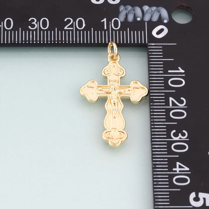 18K Gold Filled Jesus Cross Pendant,Carved Religion Cross Charm Bracelet Necklace for DIY Jewelry Making Supply