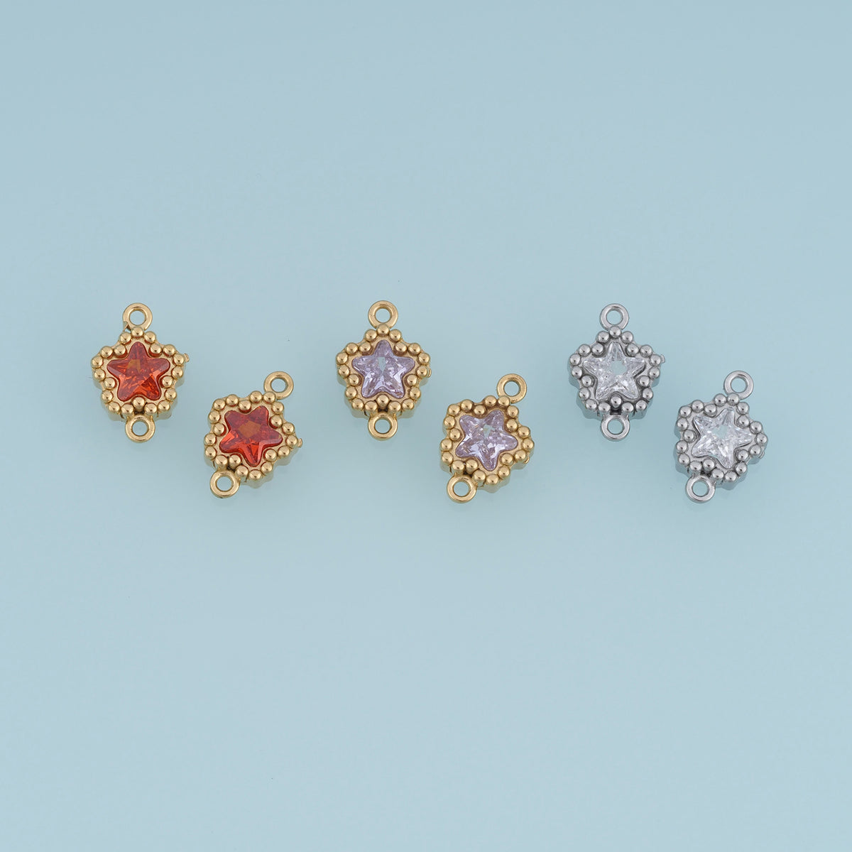 Star Crystal Connector,14K Gold Silver Colorful Beaded Charm DIY Charm for Necklace Bracelet Making