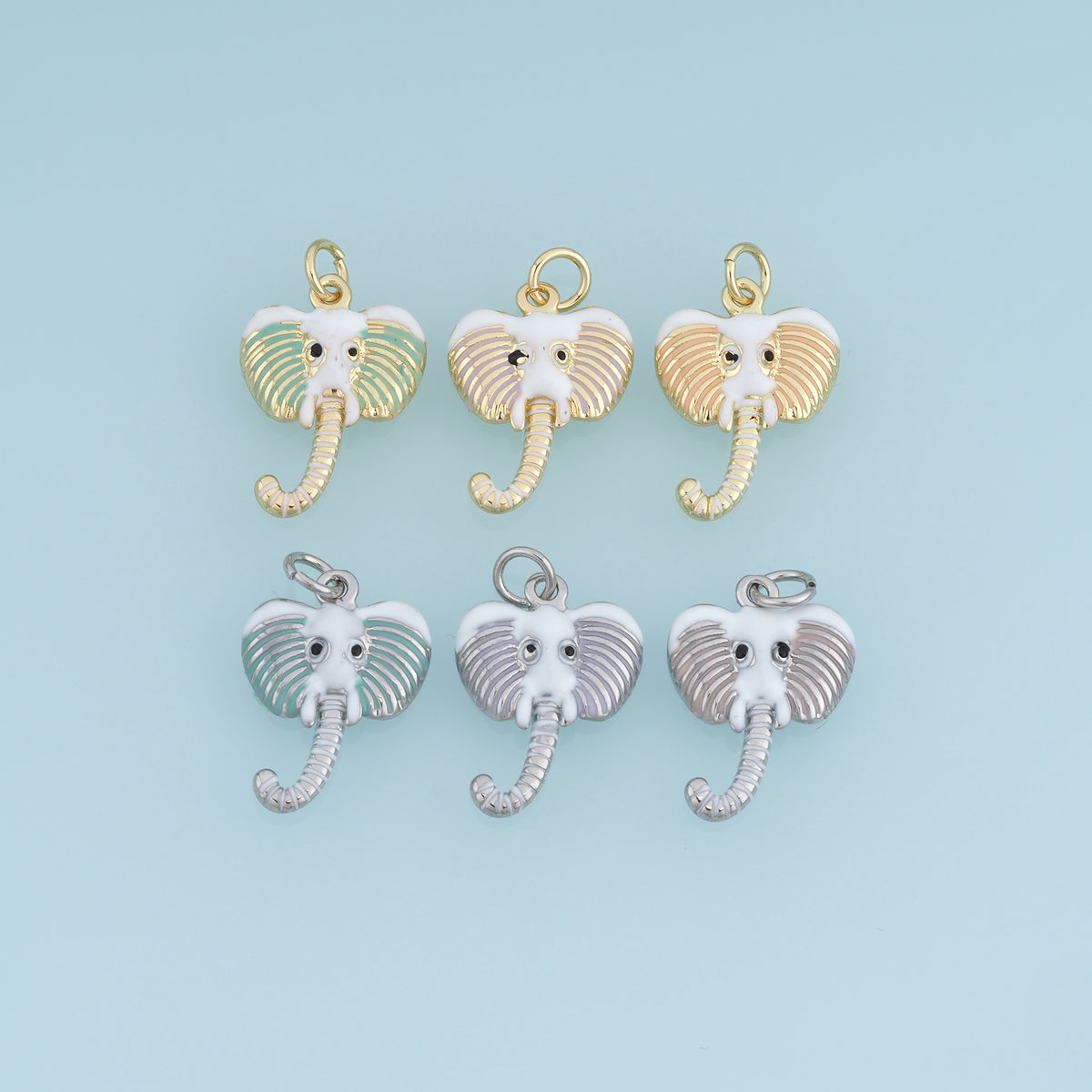 18K Gold Filled Elephant Head Charm, Colorful Enamel Elephant Pendant Animal Charm for Bracelet Necklace DIY Jewelry Making Supply