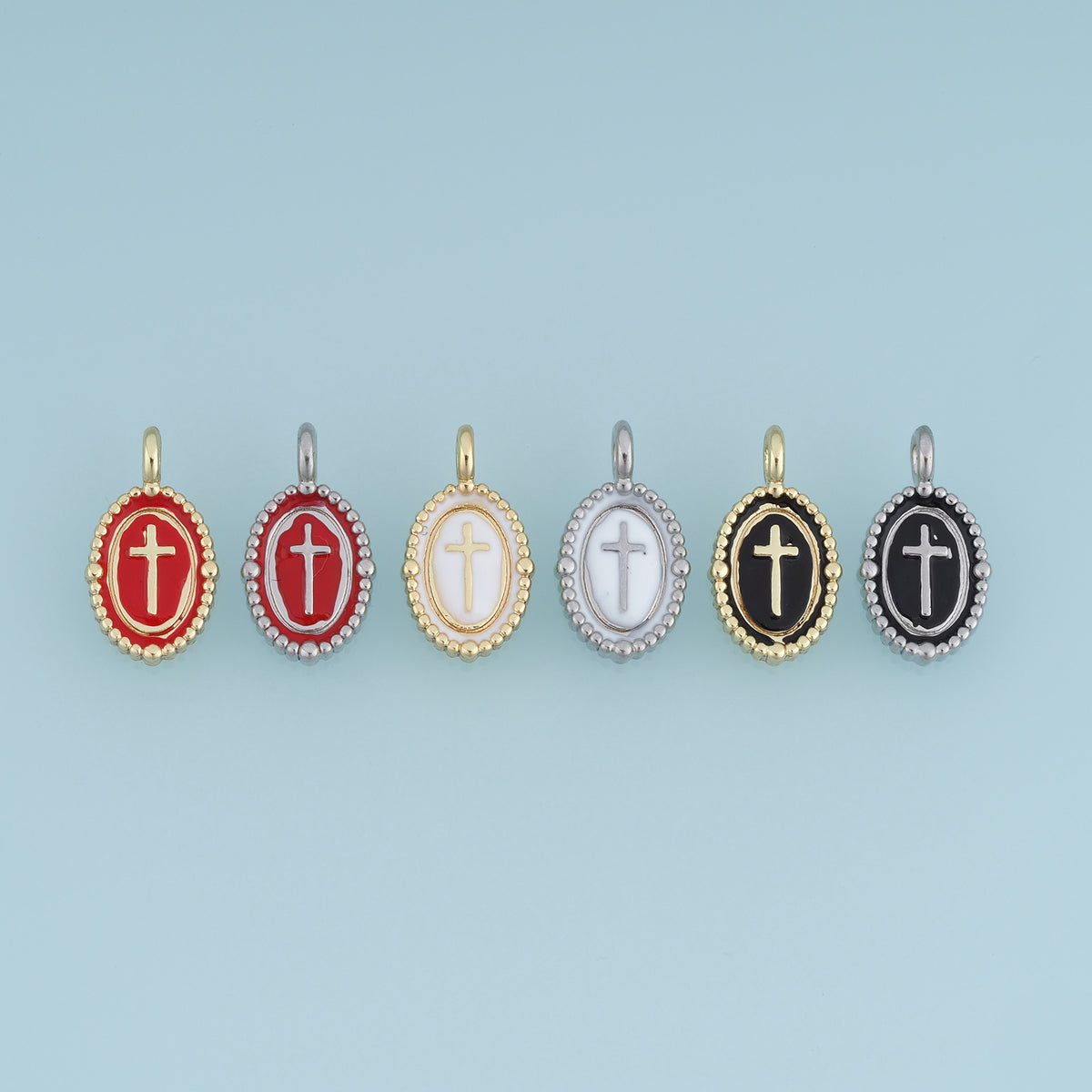 18K Gold Filled Oval Cross Charm, Colorful Enamel Cross Pendant Religious Charm for Bracelet Necklace DIY Jewelry Making Supply