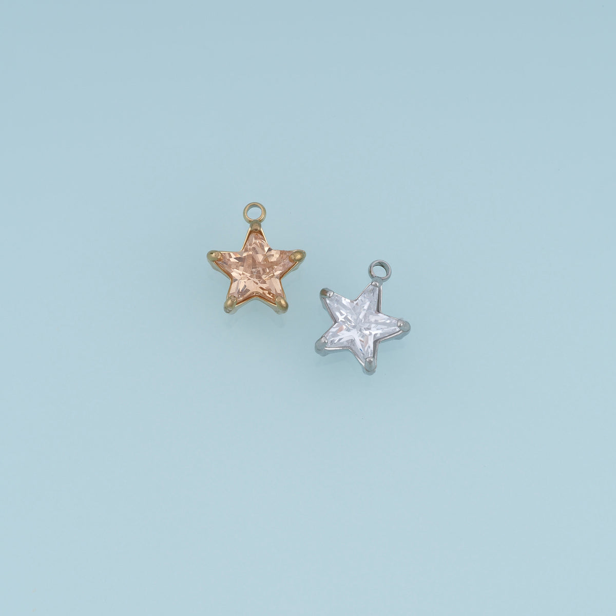 Faceted Star Crystal Pendant,14K Gold Silver Pink Clear Star Charm DIY Charm for Necklace Bracelet Making