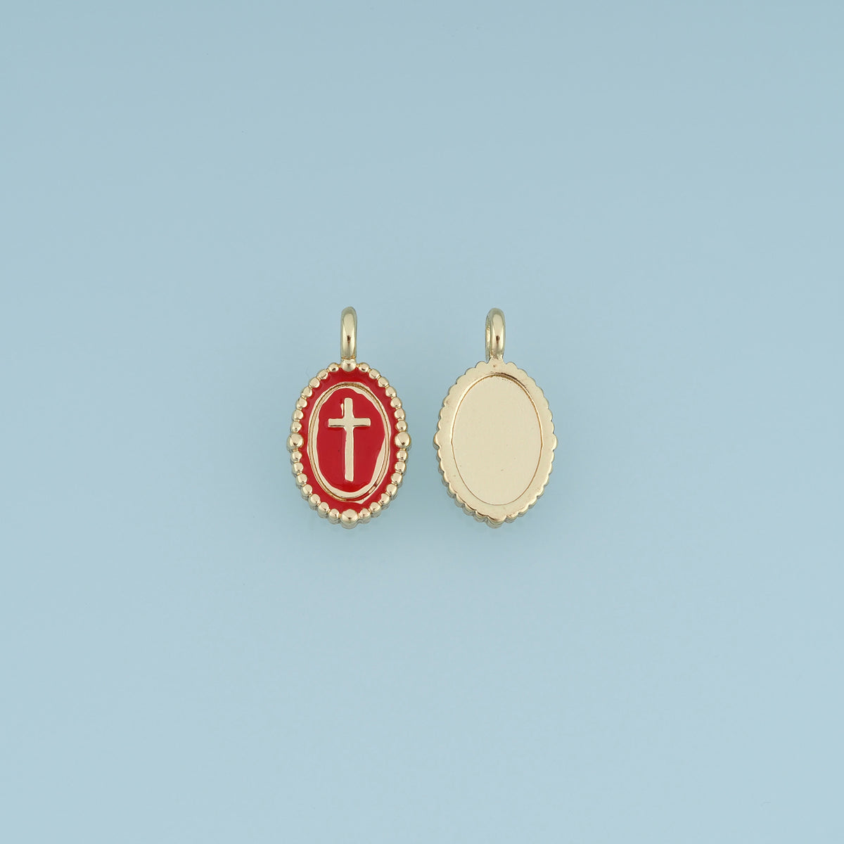 18K Gold Filled Oval Cross Charm, Colorful Enamel Cross Pendant Religious Charm for Bracelet Necklace DIY Jewelry Making Supply