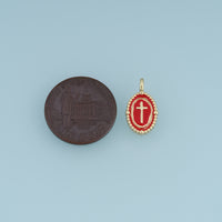 18K Gold Filled Oval Cross Charm, Colorful Enamel Cross Pendant Religious Charm for Bracelet Necklace DIY Jewelry Making Supply
