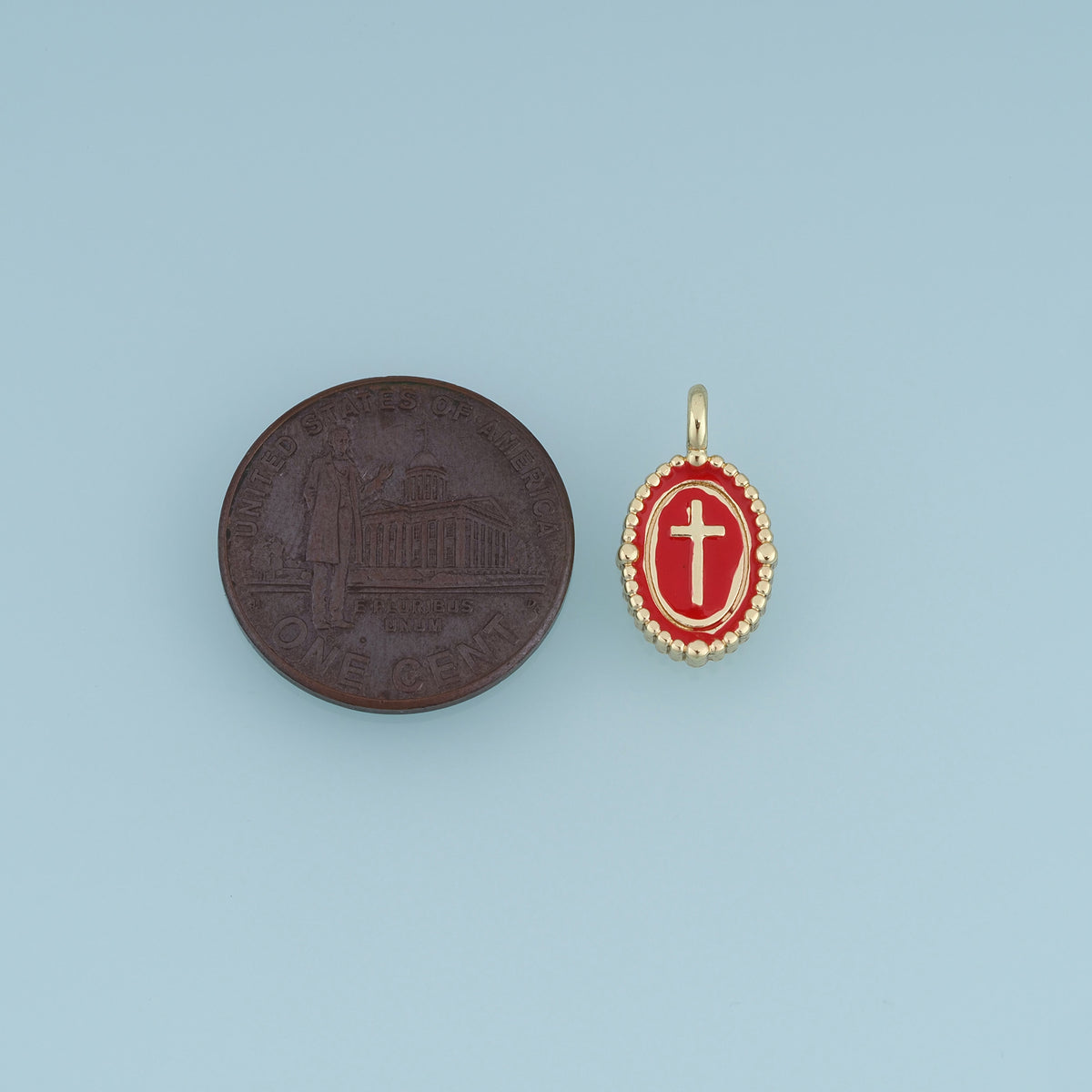 18K Gold Filled Oval Cross Charm, Colorful Enamel Cross Pendant Religious Charm for Bracelet Necklace DIY Jewelry Making Supply