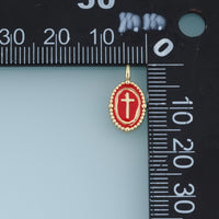 18K Gold Filled Oval Cross Charm, Colorful Enamel Cross Pendant Religious Charm for Bracelet Necklace DIY Jewelry Making Supply
