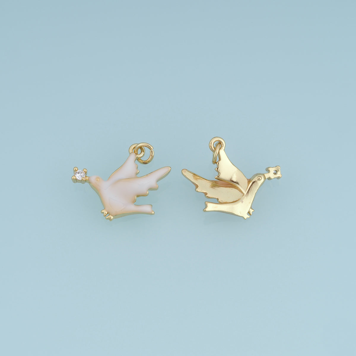 18K Gold Filled Dove Charm, Enamel Bird Pendant with CZ Stone, Peace Dove Charm for Bracelet Necklace DIY Jewelry Making Supply
