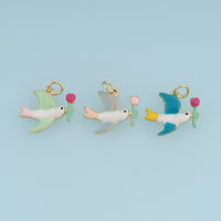 18K Gold Filled Swallow Charm, Colorful Enamel Bird Pendant with Tulip Flower Charm for Bracelet Necklace DIY Jewelry Making Supply