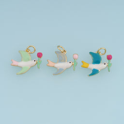 18K Gold Filled Swallow Charm, Colorful Enamel Bird Pendant with Tulip Flower Charm for Bracelet Necklace DIY Jewelry Making Supply