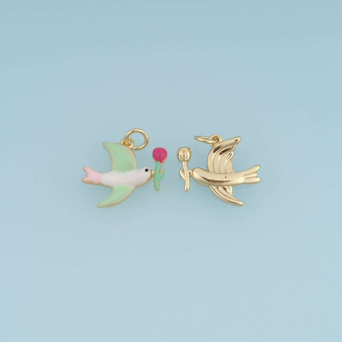 18K Gold Filled Swallow Charm, Colorful Enamel Bird Pendant with Tulip Flower Charm for Bracelet Necklace DIY Jewelry Making Supply