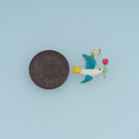 18K Gold Filled Swallow Charm, Colorful Enamel Bird Pendant with Tulip Flower Charm for Bracelet Necklace DIY Jewelry Making Supply