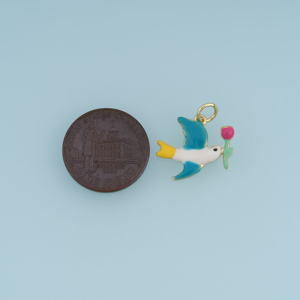 18K Gold Filled Swallow Charm, Colorful Enamel Bird Pendant with Tulip Flower Charm for Bracelet Necklace DIY Jewelry Making Supply