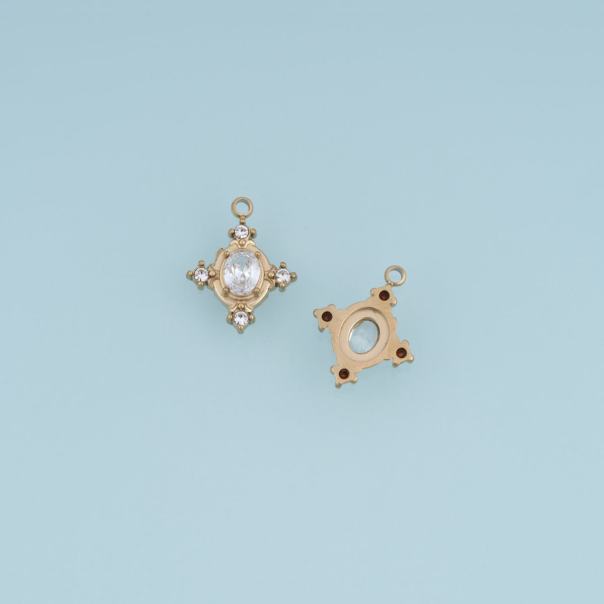Oval Crystal Pendant,14K Gold Vintage Ornate Gemstone Charm DIY Charm for Necklace Bracelet Making