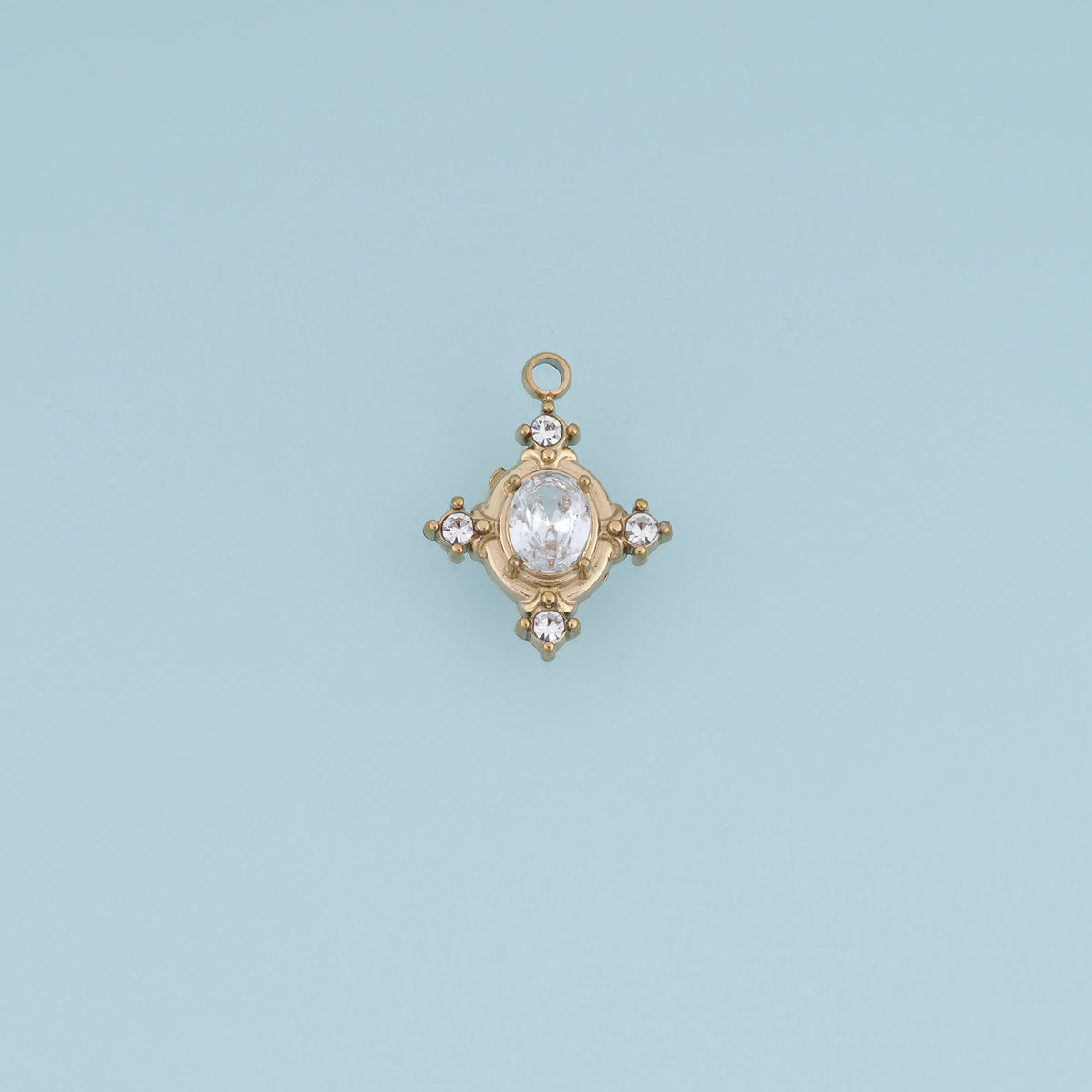 Oval Crystal Pendant,14K Gold Vintage Ornate Gemstone Charm DIY Charm for Necklace Bracelet Making