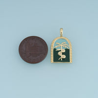18K Gold Filled Rod of Asclepius Charm, Enamel Medical Symbol Pendant with Palm Tree for Bracelet Necklace DIY Jewelry Making Supply