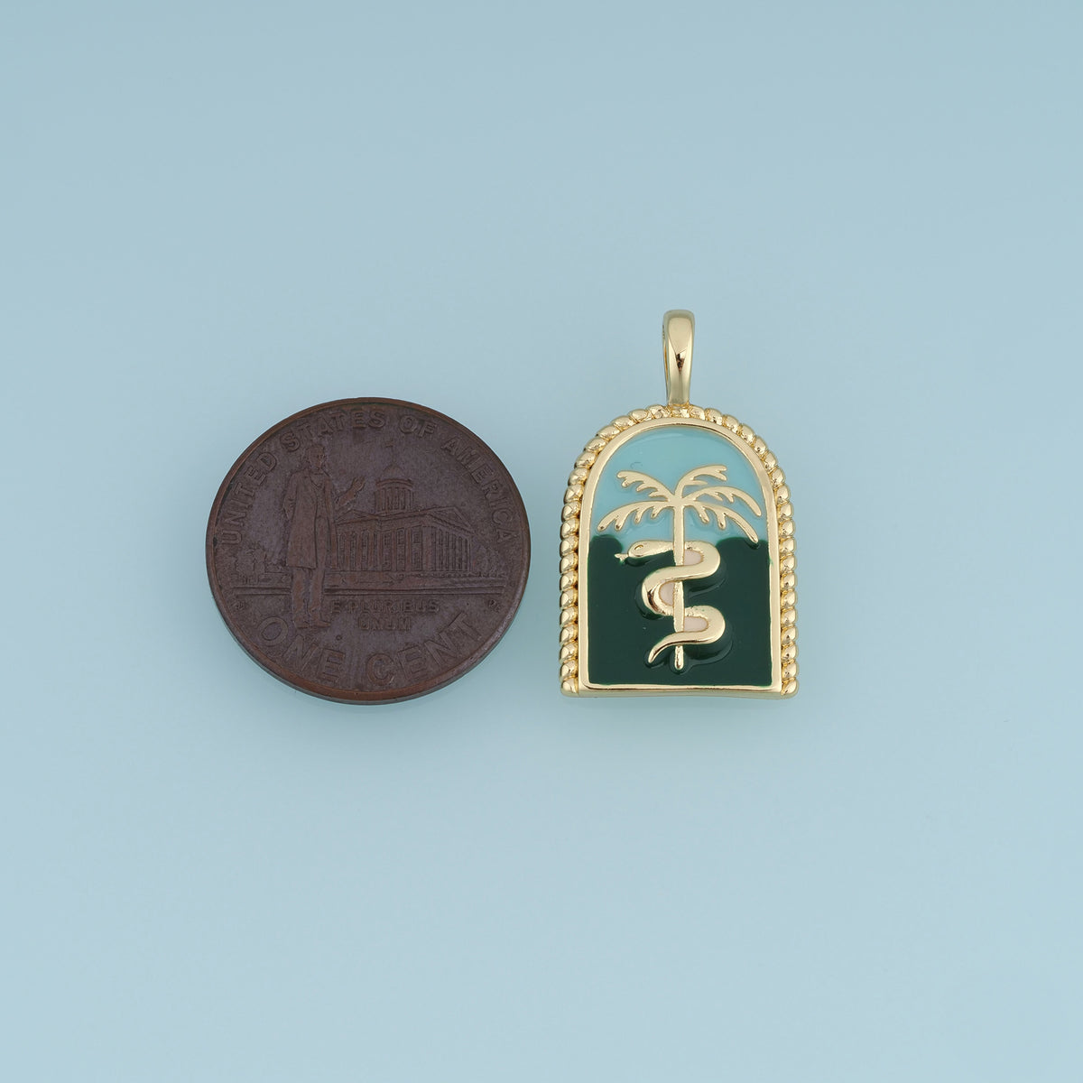 18K Gold Filled Rod of Asclepius Charm, Enamel Medical Symbol Pendant with Palm Tree for Bracelet Necklace DIY Jewelry Making Supply
