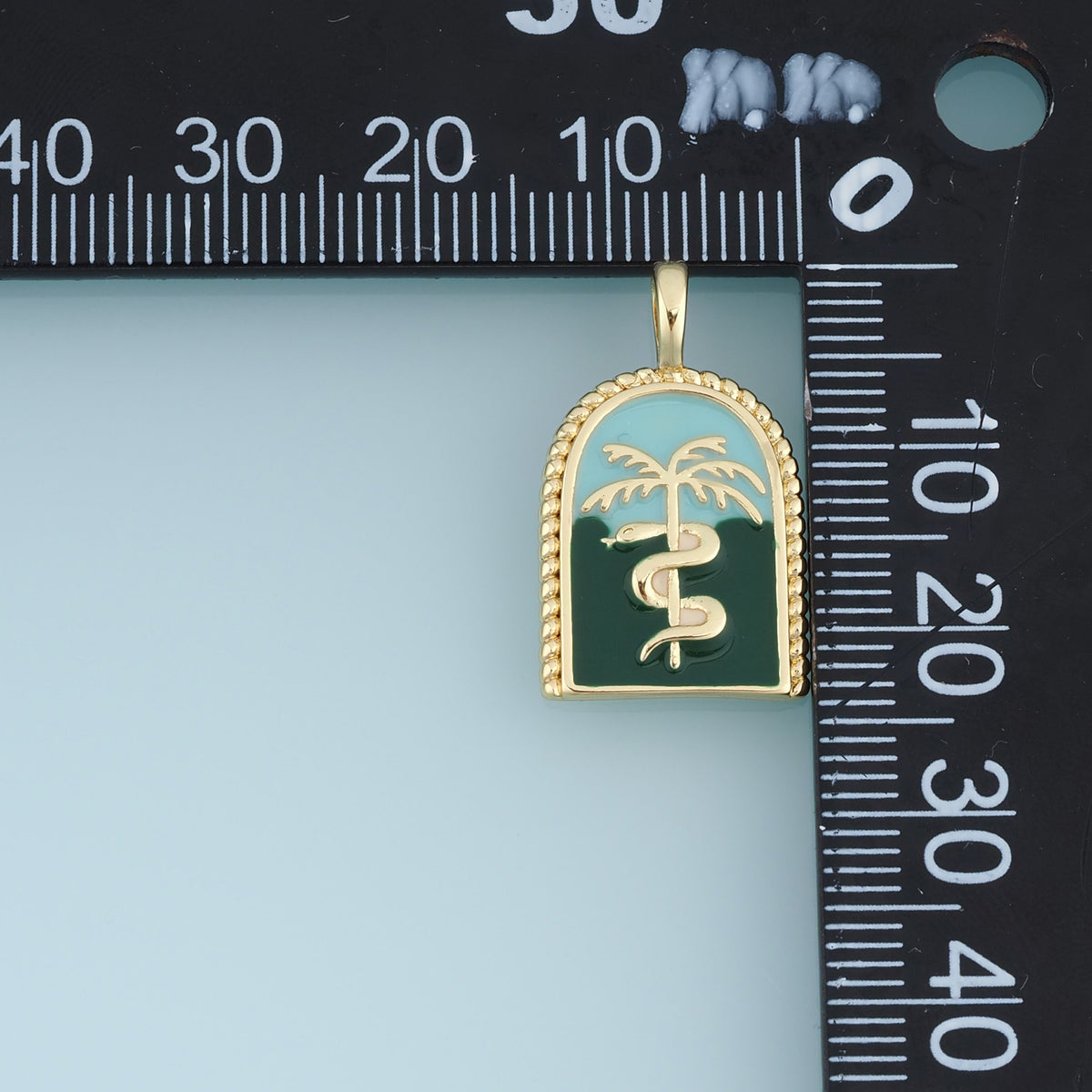 18K Gold Filled Rod of Asclepius Charm, Enamel Medical Symbol Pendant with Palm Tree for Bracelet Necklace DIY Jewelry Making Supply