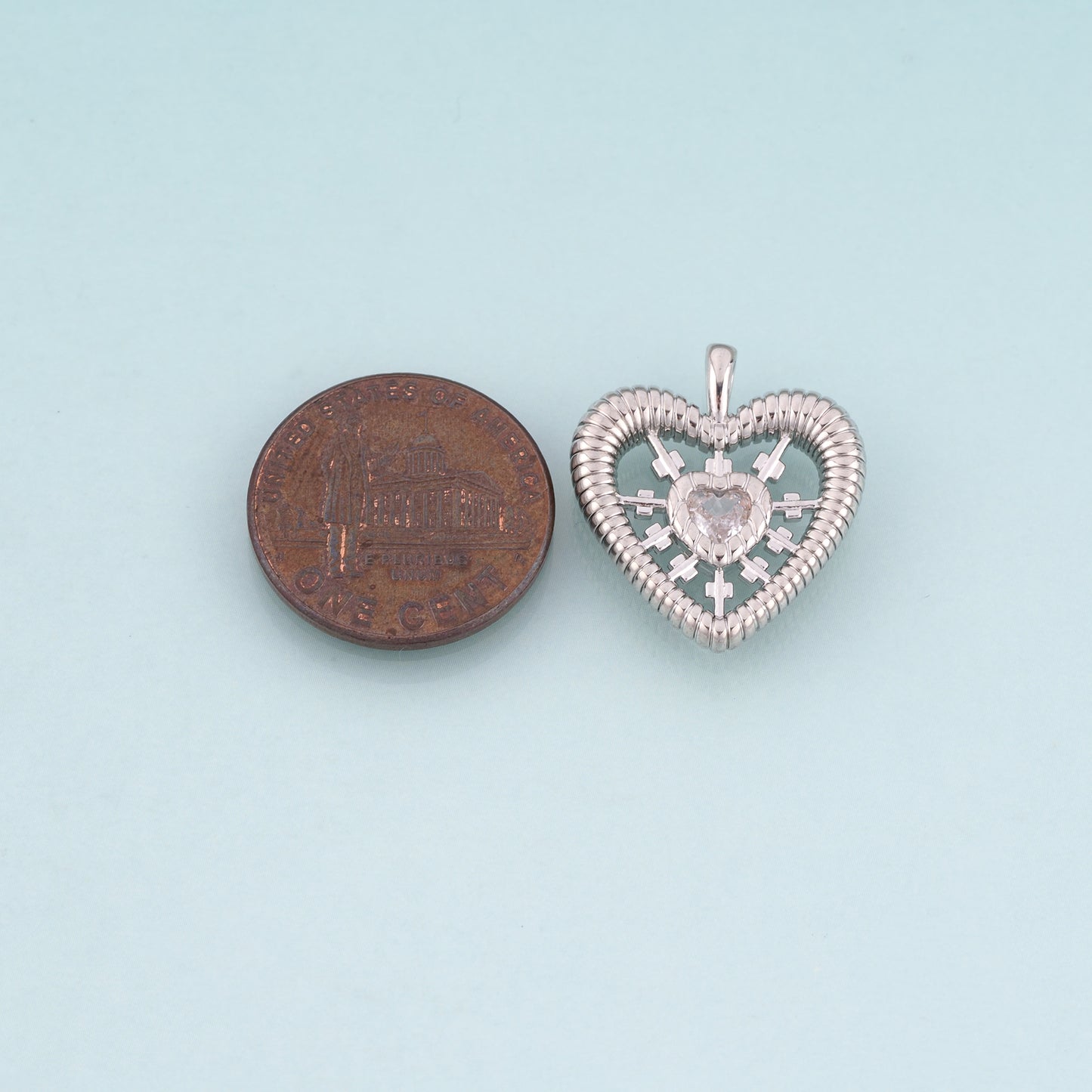 18K Gold Filled CZ Heart Pendant,Radial Texture Heart Charm Bracelet Necklace for DIY Jewelry Making Supply