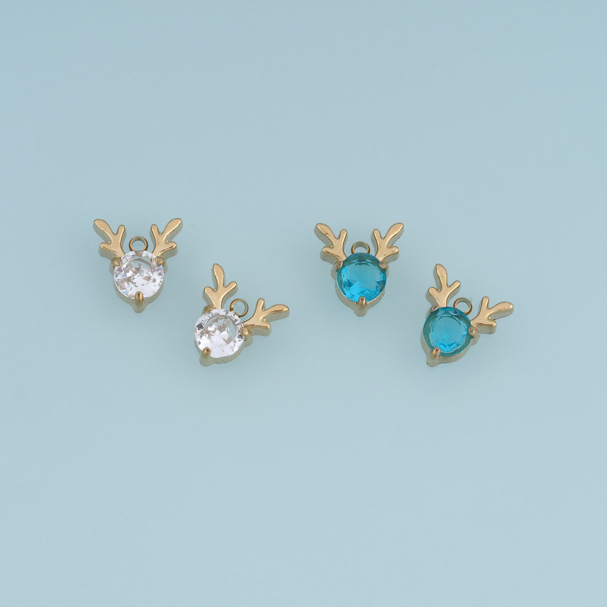 Reindeer Antler Crystal Pendant,14K Gold Blue Clear Deer Charm DIY Charm for Necklace Bracelet Making