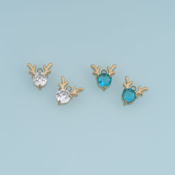 Reindeer Antler Crystal Pendant,14K Gold Blue Clear Deer Charm DIY Charm for Necklace Bracelet Making