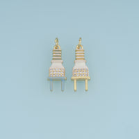18K Gold Filled Electric Plug Charm, Enamel Plug Pendant with CZ Stones for Bracelet Necklace DIY Jewelry Making Supply
