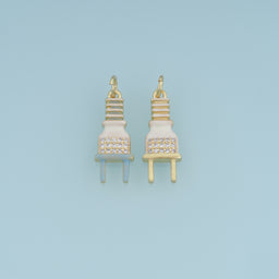 18K Gold Filled Electric Plug Charm, Enamel Plug Pendant with CZ Stones for Bracelet Necklace DIY Jewelry Making Supply