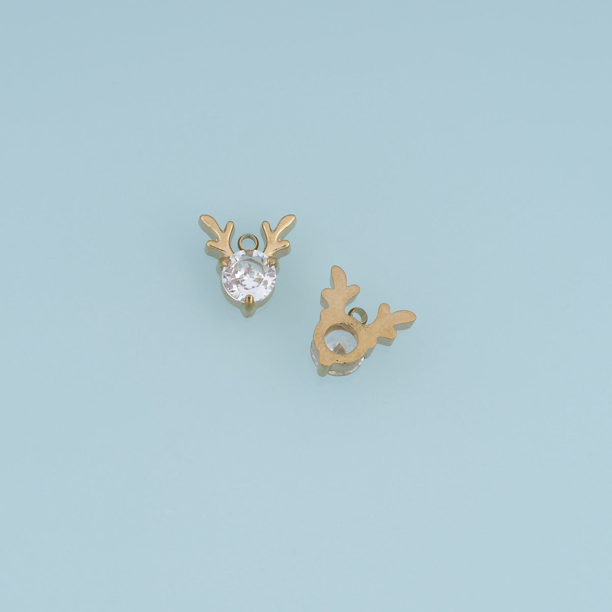 Reindeer Antler Crystal Pendant,14K Gold Blue Clear Deer Charm DIY Charm for Necklace Bracelet Making