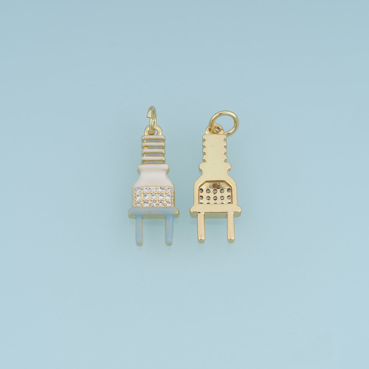 18K Gold Filled Electric Plug Charm, Enamel Plug Pendant with CZ Stones for Bracelet Necklace DIY Jewelry Making Supply