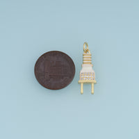 18K Gold Filled Electric Plug Charm, Enamel Plug Pendant with CZ Stones for Bracelet Necklace DIY Jewelry Making Supply