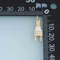 18K Gold Filled Electric Plug Charm, Enamel Plug Pendant with CZ Stones for Bracelet Necklace DIY Jewelry Making Supply