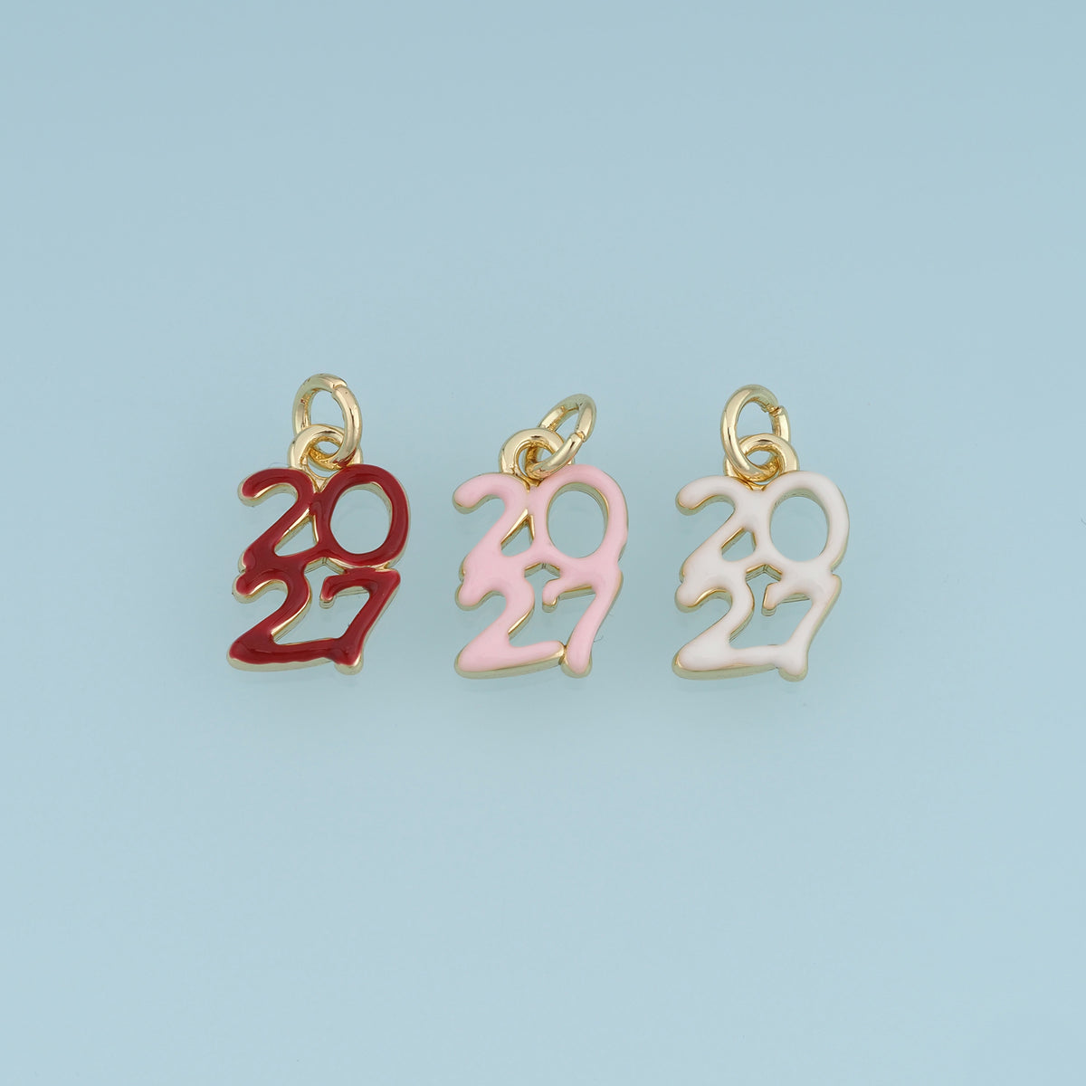18K Gold Filled 2027 Number Charm, Enamel Year Pendant for Bracelet Necklace DIY Graduation Jewelry Making Supply