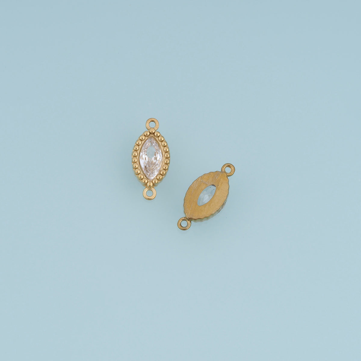 Oval Crystal Connector,14K Gold Beaded Edge Clear Gemstone Charm DIY Charm for Necklace Bracelet Making