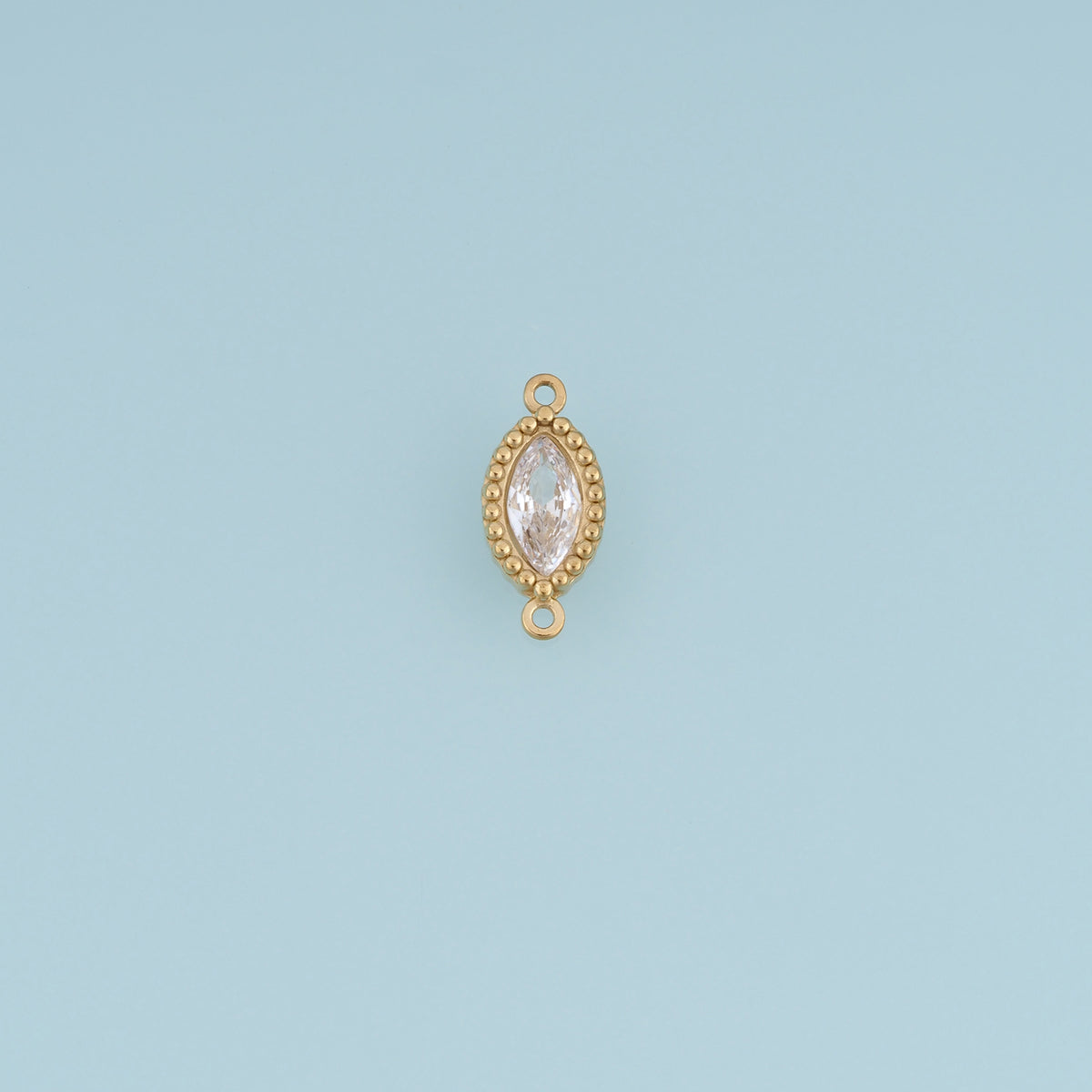 Oval Crystal Connector,14K Gold Beaded Edge Clear Gemstone Charm DIY Charm for Necklace Bracelet Making