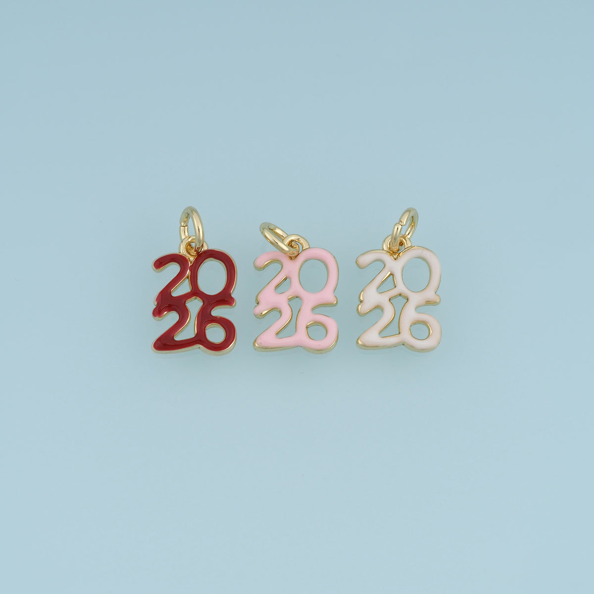 18K Gold Filled 2026 Number Charm, Enamel Year Pendant for Bracelet Necklace DIY Graduation Jewelry Making Supply