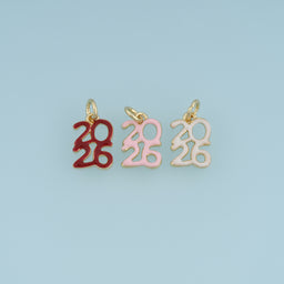 18K Gold Filled 2026 Number Charm, Enamel Year Pendant for Bracelet Necklace DIY Graduation Jewelry Making Supply