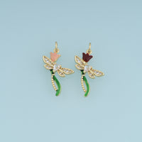 18K Gold Filled Dragonfly Charm, Enamel Dragonfly Pendant with CZ Stones and Tulip Flower for Bracelet Necklace DIY Jewelry Making Supply