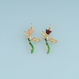 18K Gold Filled Dragonfly Charm, Enamel Dragonfly Pendant with CZ Stones and Tulip Flower for Bracelet Necklace DIY Jewelry Making Supply