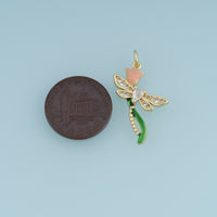 18K Gold Filled Dragonfly Charm, Enamel Dragonfly Pendant with CZ Stones and Tulip Flower for Bracelet Necklace DIY Jewelry Making Supply