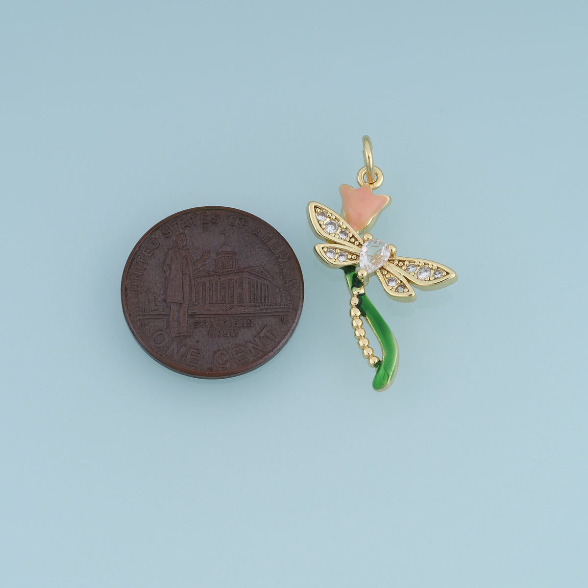 18K Gold Filled Dragonfly Charm, Enamel Dragonfly Pendant with CZ Stones and Tulip Flower for Bracelet Necklace DIY Jewelry Making Supply
