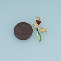 18K Gold Filled Dragonfly Charm, Enamel Dragonfly Pendant with CZ Stones and Tulip Flower for Bracelet Necklace DIY Jewelry Making Supply