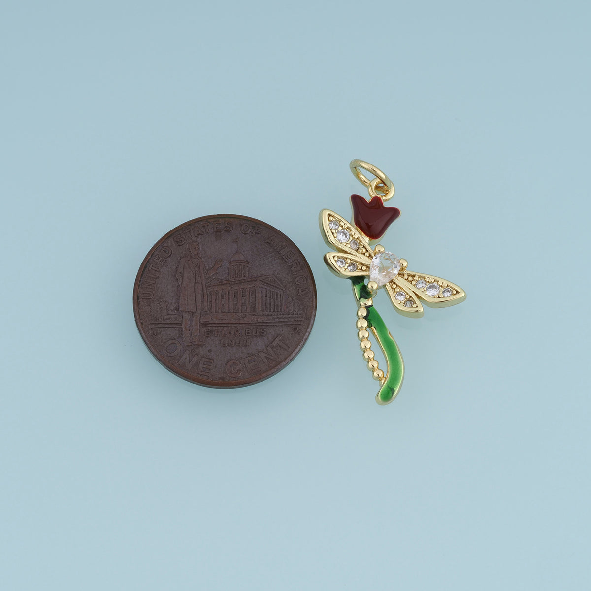 18K Gold Filled Dragonfly Charm, Enamel Dragonfly Pendant with CZ Stones and Tulip Flower for Bracelet Necklace DIY Jewelry Making Supply