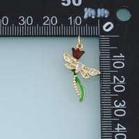 18K Gold Filled Dragonfly Charm, Enamel Dragonfly Pendant with CZ Stones and Tulip Flower for Bracelet Necklace DIY Jewelry Making Supply